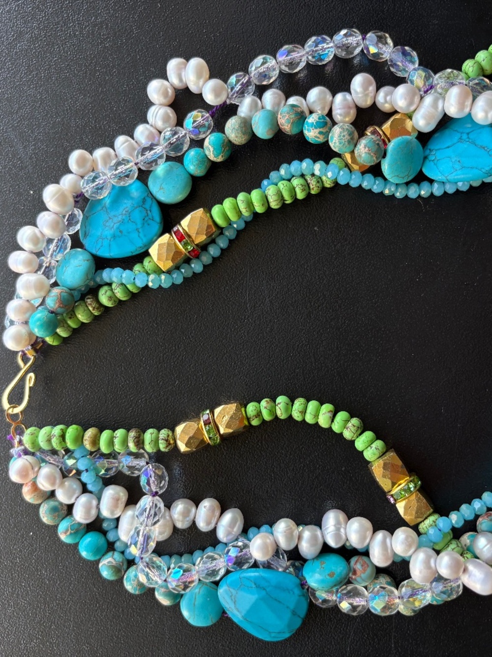 Turquoise, pearl, Swarovski crystal homemade necklace